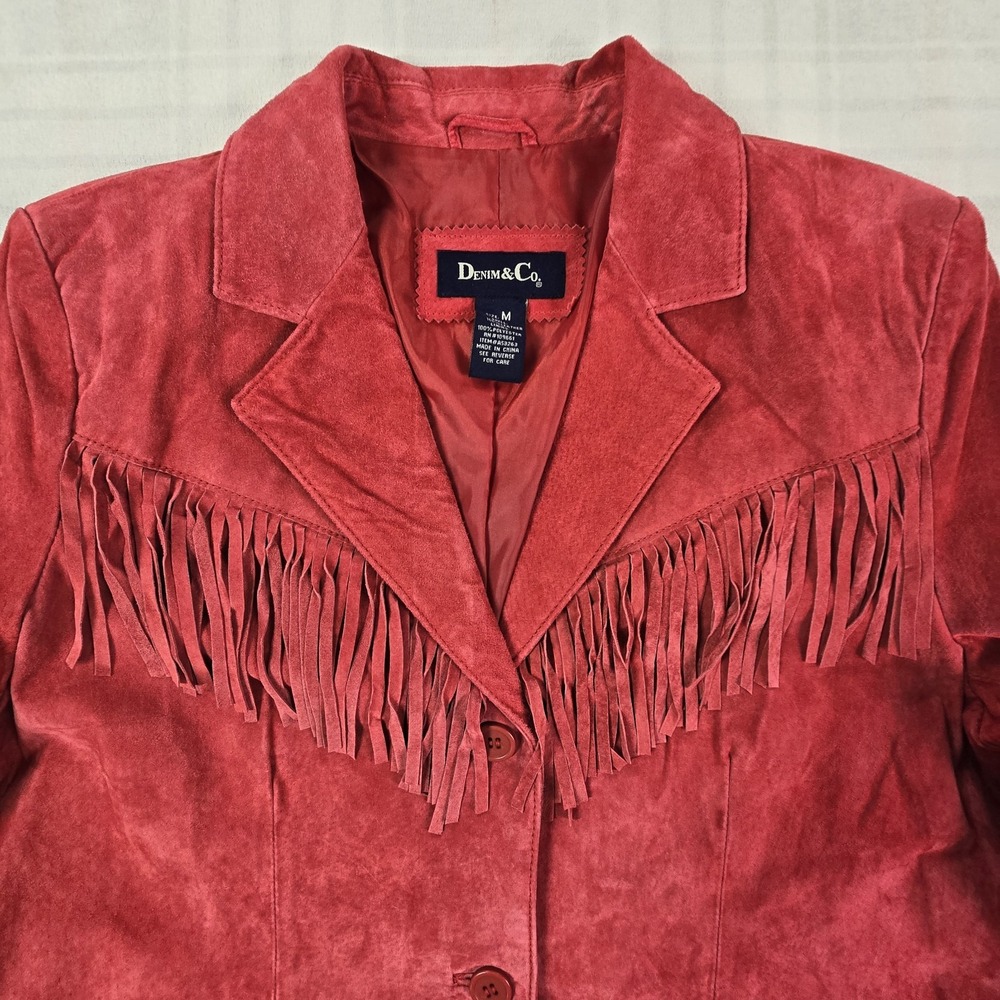 Denim&Co Red Suede Fringe Jacket - Picture 2 of 14